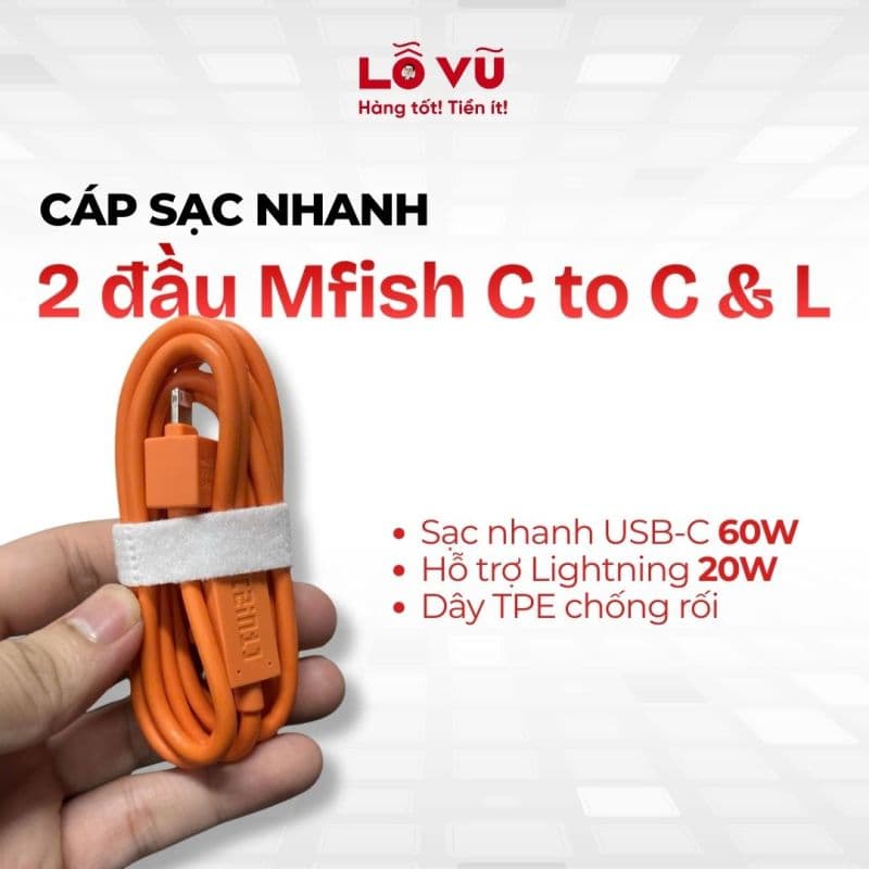 Cáp sạc nhanh 2 đầu Mfish C to C & L