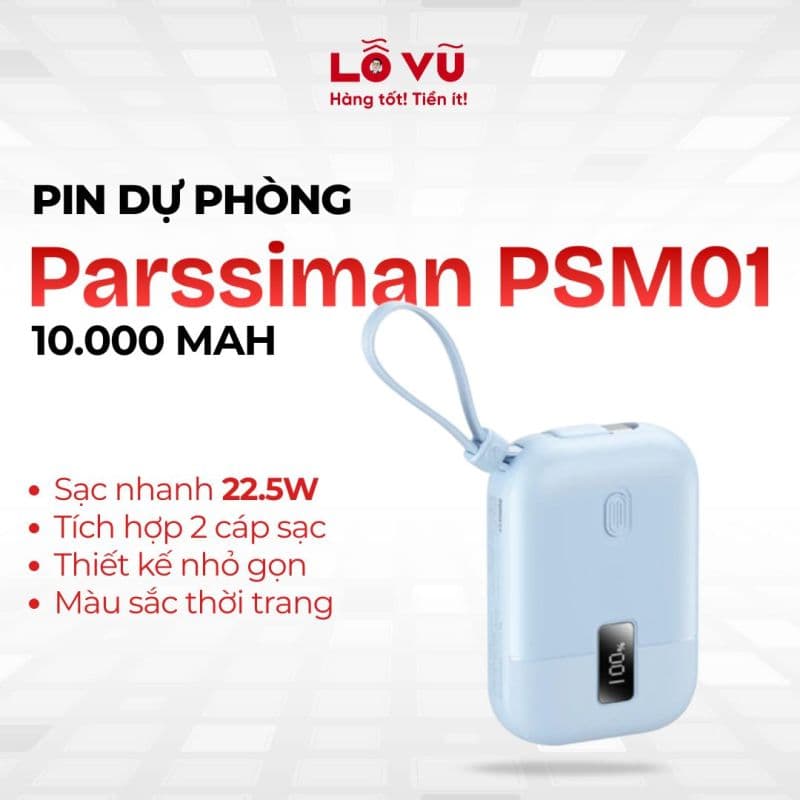 [SẠC NHANH] Pin dự phòng 10000mAh Parssiman PSM01
