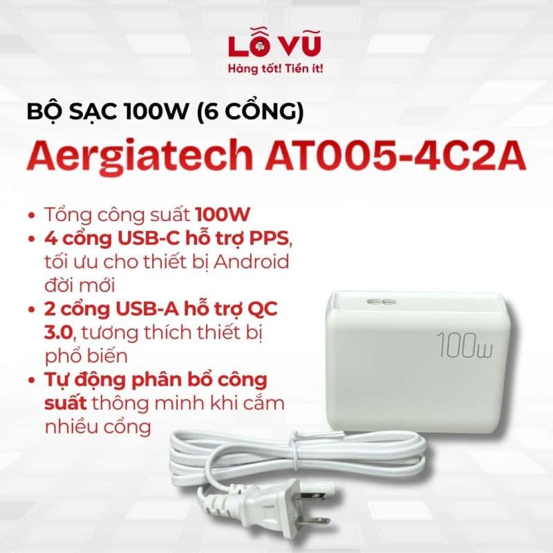Bộ sạc Aergiatech 100W -AT005-4C2A