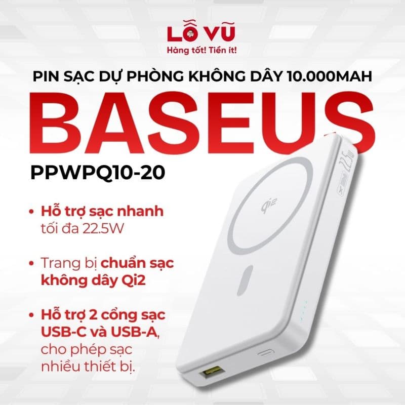 Pin dự phòng Baseus 10.000mAh PPWPQ10-20
