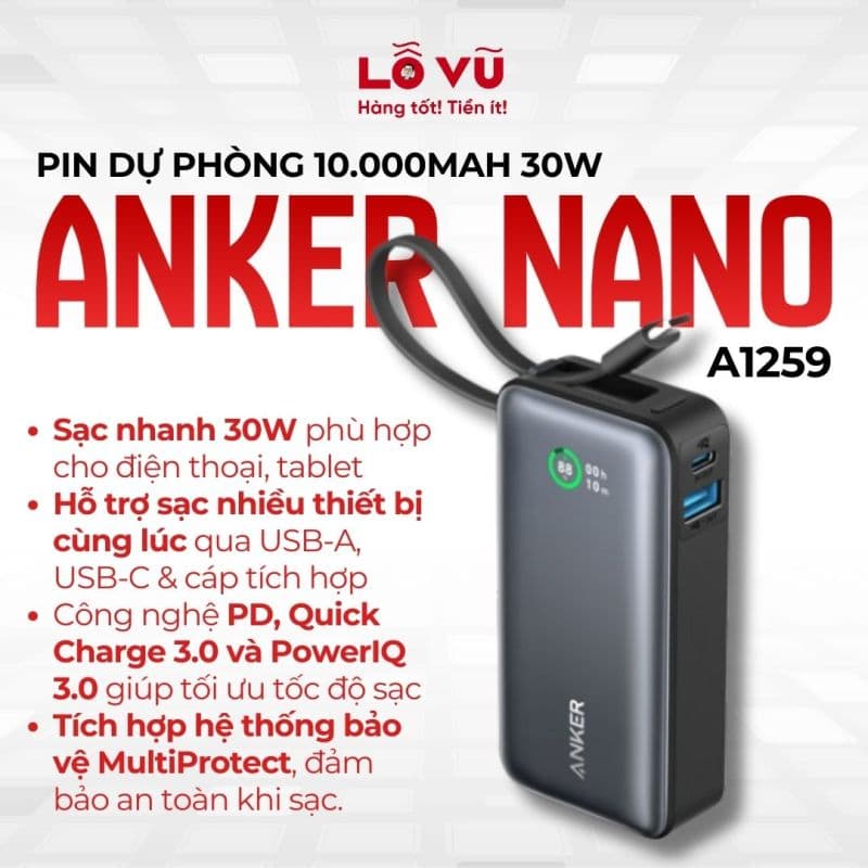 Pin dự phòng Anker Nano 10.000mAh 30W - A1259