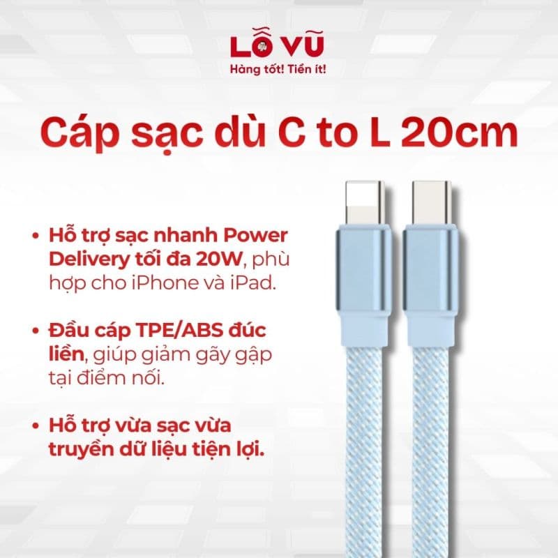 Cáp sạc dù C to L 20cm