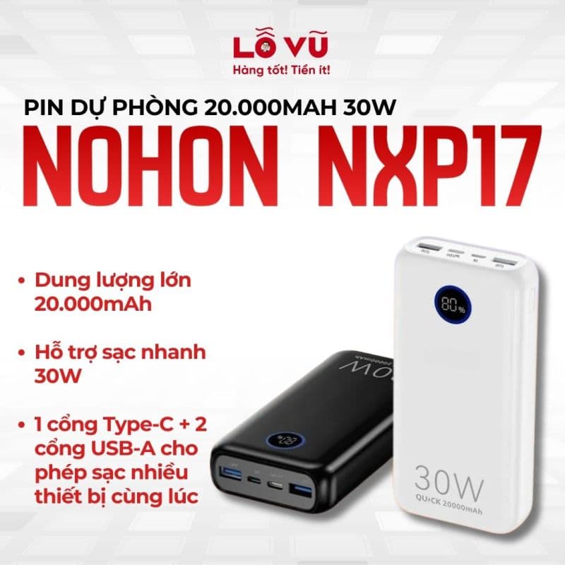 Pin dự phòng Nohon 20.000mAh 30W - NXP17