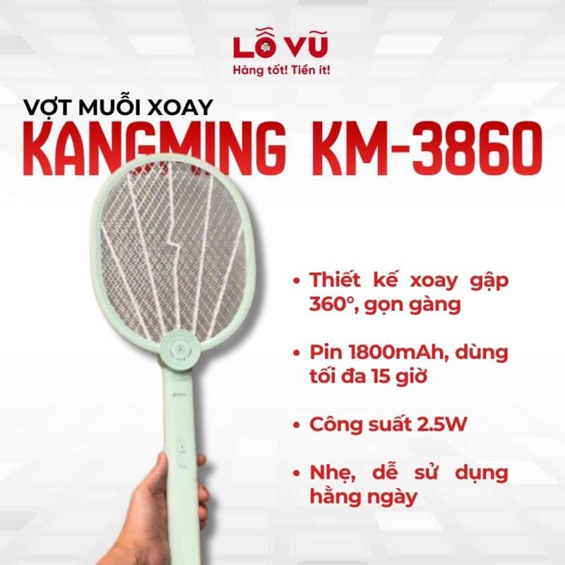 Vợt muỗi KM-3860 hãng KANGMING - thiết kế xoay