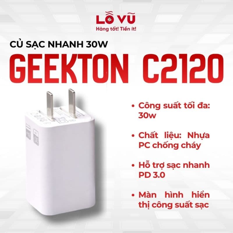 Củ sạc nhanh 30W Geekton C2120