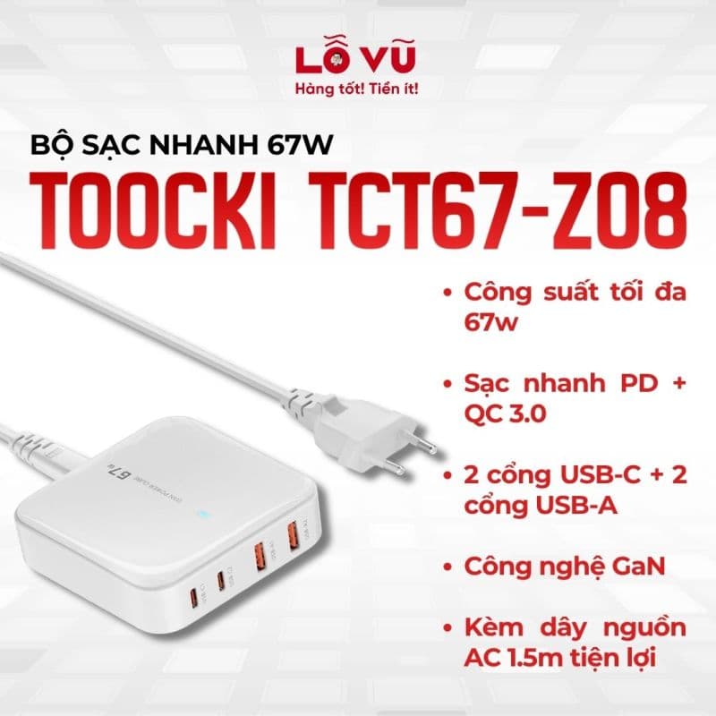 Bộ sạc nhanh 67W Toocki TCT67-Z08