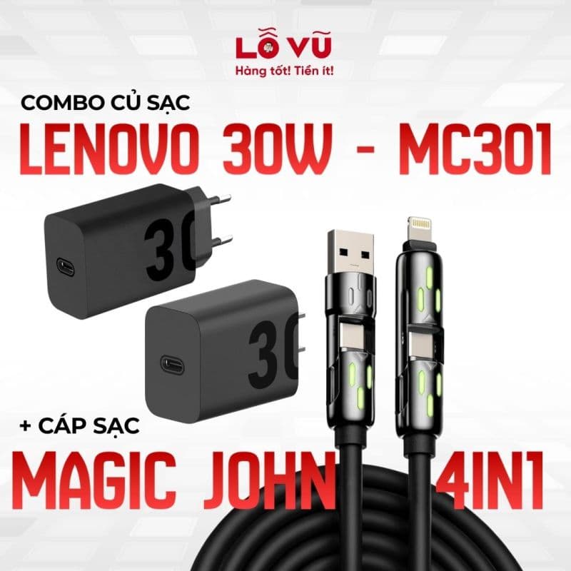 Combo Củ sạc Lenovo 30W - MC301 + Cáp sạc Magic John 4in1