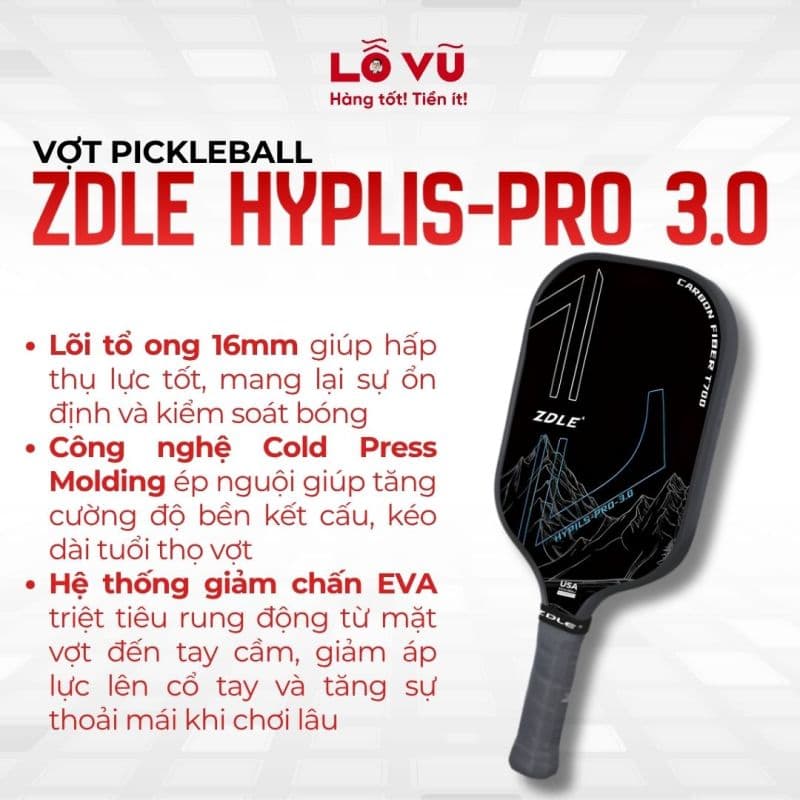 Vợt PickleBall ZDLE HYPLIS-PRO 3.0 - Đen