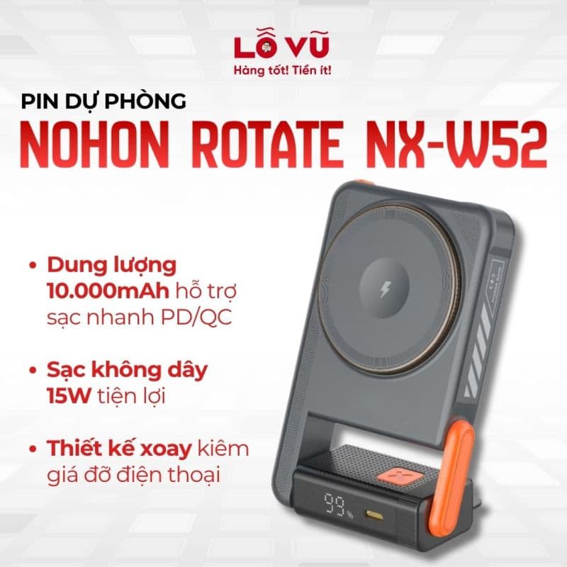 Pin dự phòng 10.000mAh- NOHON ROTATE NX-W52