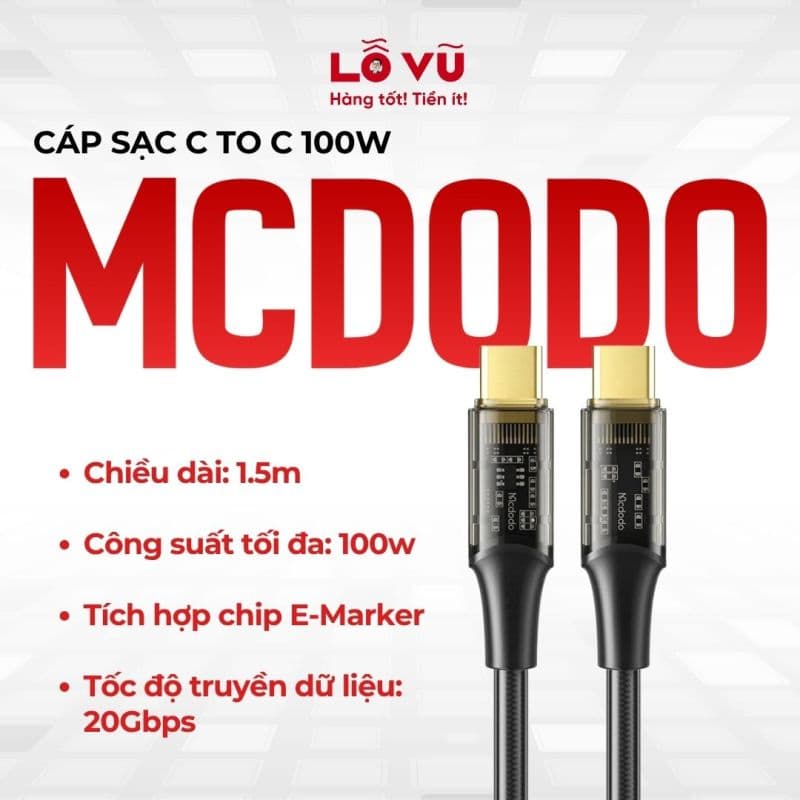 Cáp sạc C to C Mcdodo 100W