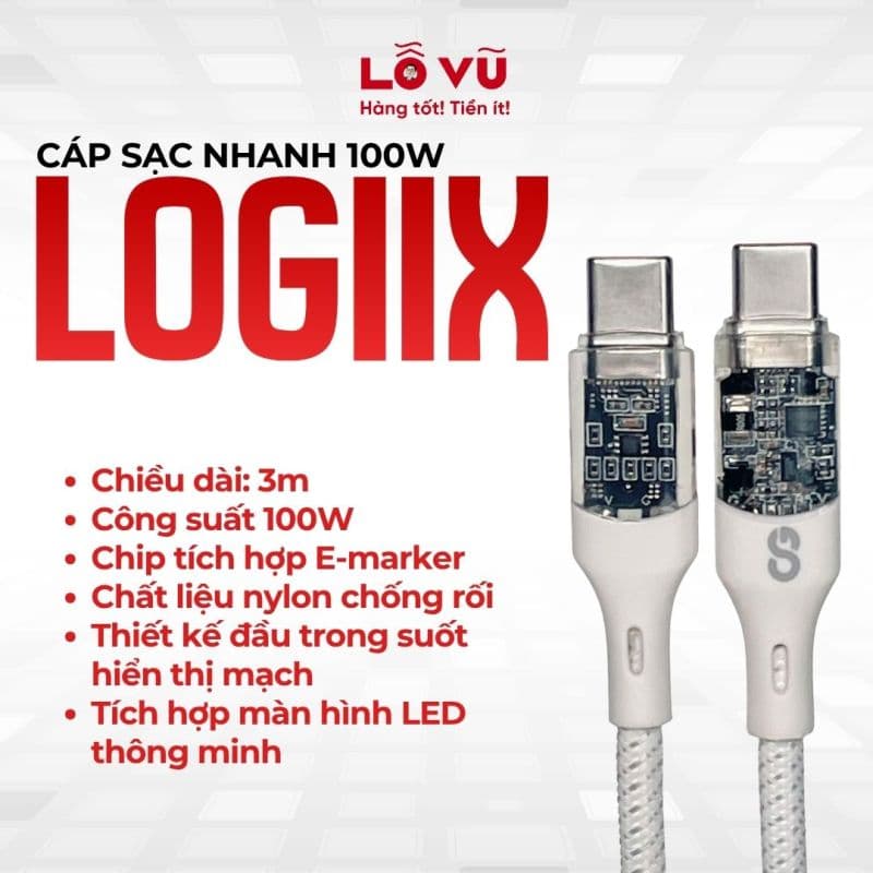 Cáp sạc C to C LOGiiX 100W - 3M