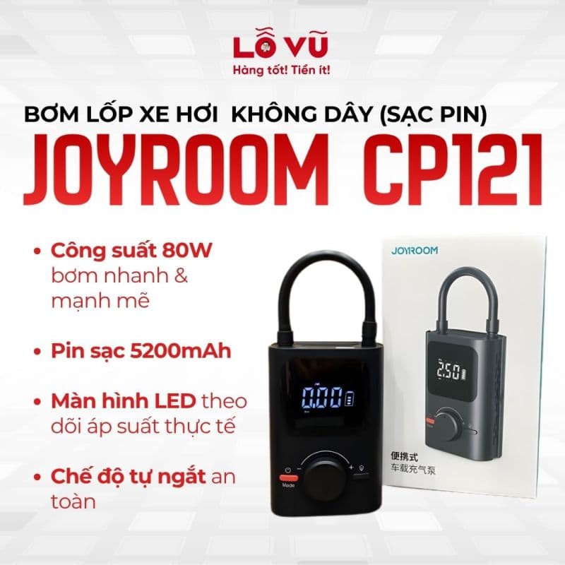 Máy bơm lốp xe hơi JOYROOM CP121 không dây (sạc Pin) - Tặng kèm tẩu