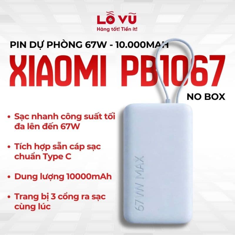 Pin dự phòng Xiaomi 10.000mAh- 67W - PB1067 - Nobox