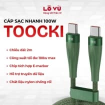 Cáp sạc C to C Toocki 100W dài 2M - Sạc nhanh cho laptop và điện thoại, bọc dù bện nylon siêu bền, chip thông minh E-marker