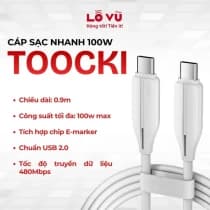 Cáp sạc C to C Toocki 100W dài 0.9M - Sạc nhanh cho laptop, điện thoại, cáp ngắn gọn gàng, tích hợp chip thông minh E-marker, chống gập
