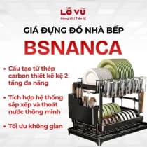 Giá Đựng Đồ Nhà Bếp 2 tầng BSNANCA Đa Năng Thép Carbon Cao Cấp - Kệ Úp Chén Bát Đĩa Có Khay Thoát Nước Thông Minh Kèm Ống Đũa Và Giá Cắm Dao Thớt