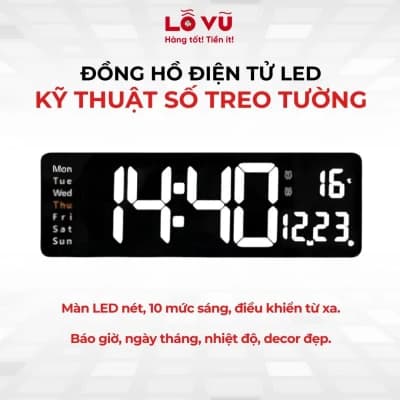 Đồng Hồ Điện Tử LED Kỹ Thuật Số Treo Tường Trang Trí Phòng Điều Khiển Từ Xa