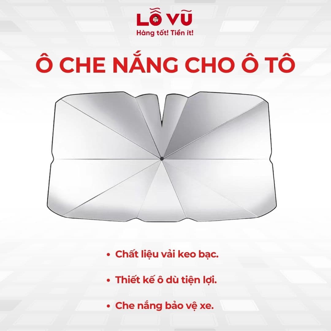 Ô che nắng cho ô tô - Chất liệu vải keo bạc, thiết kế ô dù, che nắng bảo vệ xe
