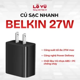 Củ Sạc Nhanh BELKIN 27W, Chân Dẹt - Hỗ Trợ Chuẩn Sạc Nhanh PD, Thiết Kế Nhỏ Gọn, Vật Liệu Chống Cháy Cao Cấp (Hàng Nobox)