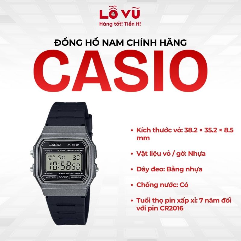 Đồng hồ casio F-91WM-1BDF (màu bạc)