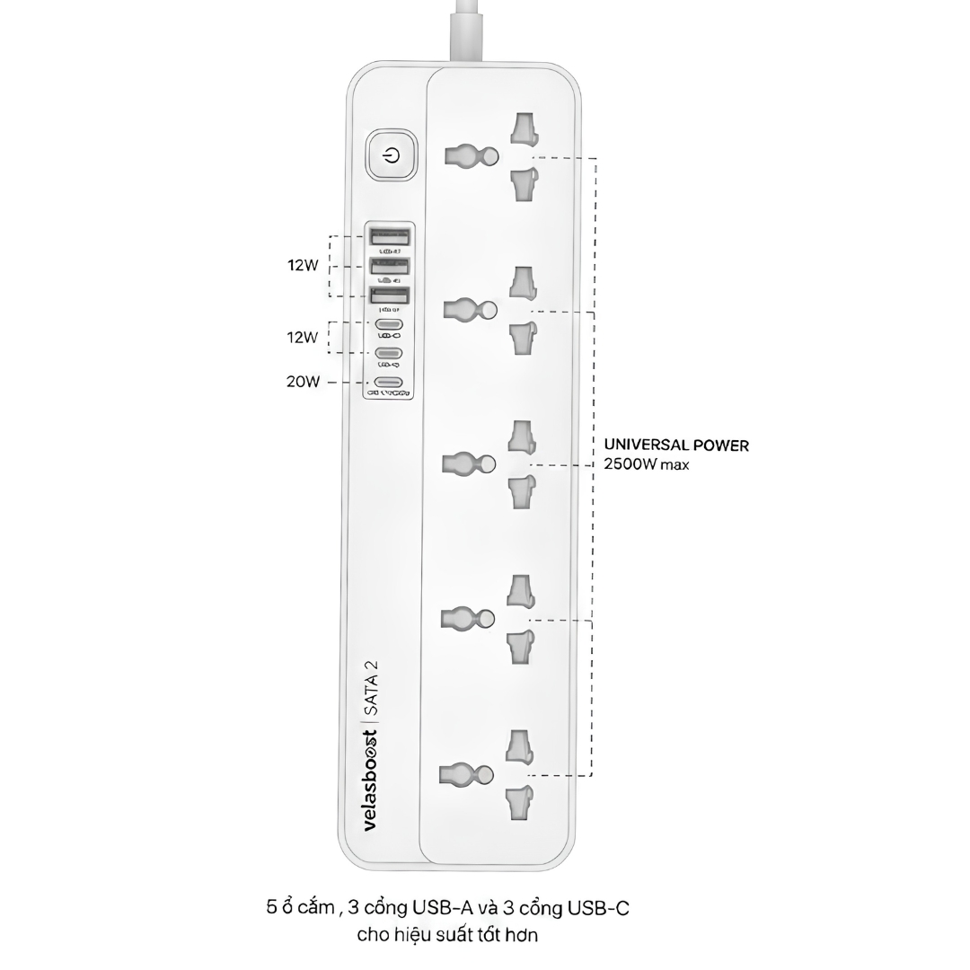 Ổ cắm điện đa năng Velasboost Sata 2